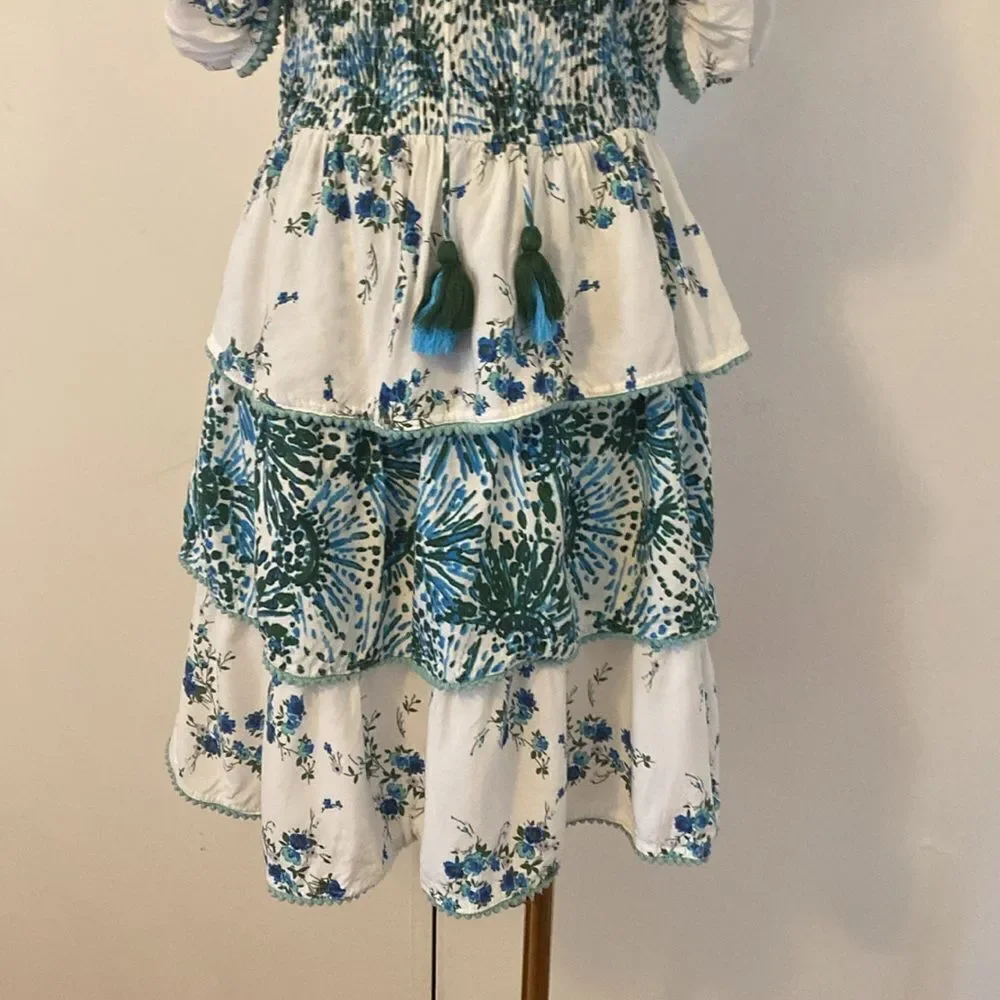 Teal & White Margaux Riviera Layered Mini Dress Size Small - Picture 6 of 15